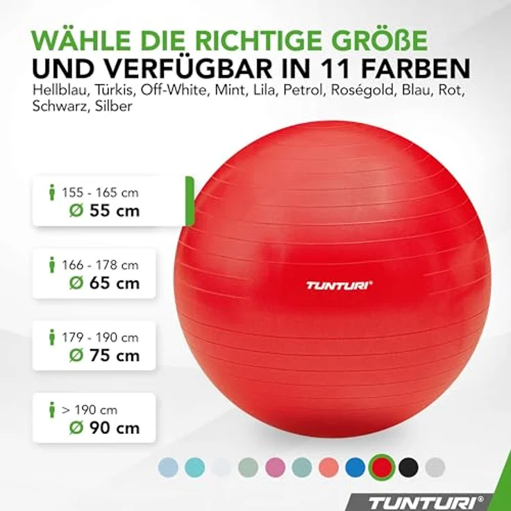 Tunturi Anti Burst Fitnessball 55 cm, Rot - Yoga-Ball mit Pumpe, 220 kg Benutzergewicht, ideal für Pilates und Schwangerschaft – Bild 5