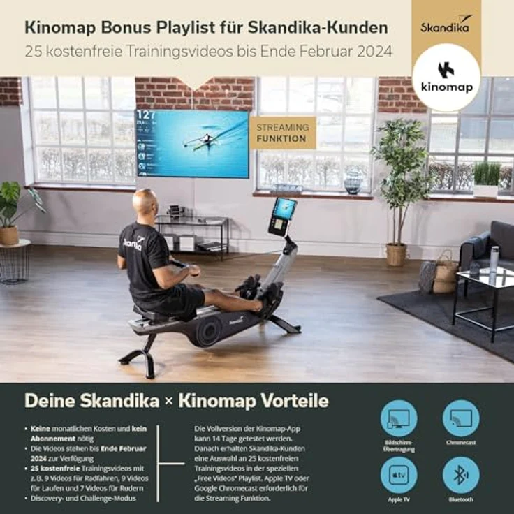 Skandika Rudergerät Freki | Rudergerät für Zuhause in Studio Qualität, 10-stufiger Magnetwiderstand, 8 kg Schwungmassensystem, Kinomap App kompatibel, aufstellbar, bis 200 cm | Fitnessgerät – Bild 2