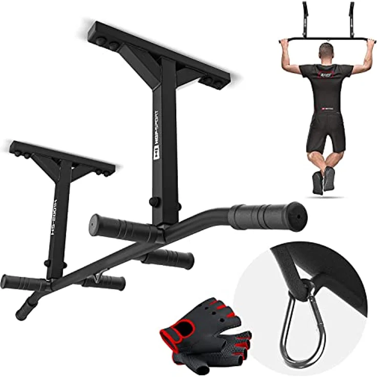Hop-Sport Multigriff Klimmzugstange für Deckenmontage HS-2001K – Profi Fitness Pull Up Bar mit 6 rutschfesten Griffen und Halterung für Boxsack oder TRX – Bild 1