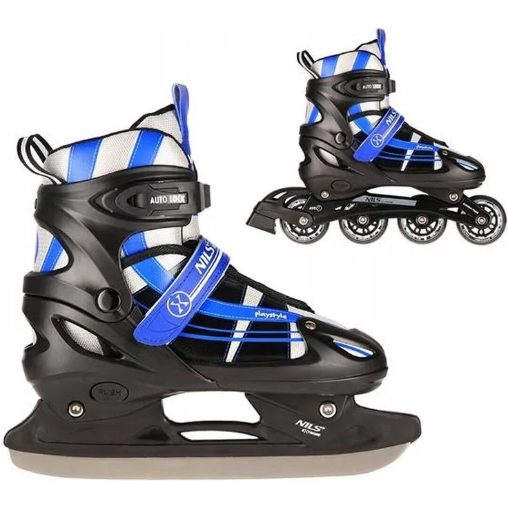 Nils Extreme NH18366A 2in1 Skates Größe: 31-34, Rollschuhe mit hochwertigen Stahlkufen und 3-facher Größenverstellbarkeit, Schwarz