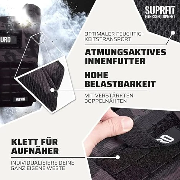 SUPRFIT - Sigurd 3D Gewichtsweste mit 2 x 2.6 kg für Calisthenics, Krafttraining & Crossfit - Verstellbare Weight Vest für bis zu 17 kg - Unisex Trainingsweste mit Gewichten - Weighted Vest Olivgrün – Bild 3