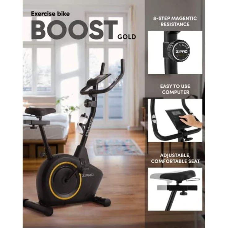 Zipro Heimtrainer Fahrrad Boost Gold, Ergometer Fitnessbikes, Magnetisches Fahrradtrainer, Ergometer Fahrrad bis 120kg, Indoor Bike, Trainingsfahrrad für zuhause, Fahrradergometer Batteriebetrieben – Bild 3