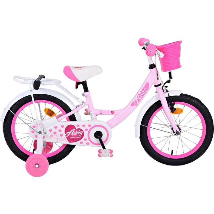 T&Y Trade Kinderfahrrad Ashley 16 Zoll, Mädchenfahrrad mit 1 Gang, Rücktrittbremse, Gepäckträger, Stützräder, Korb, rosa