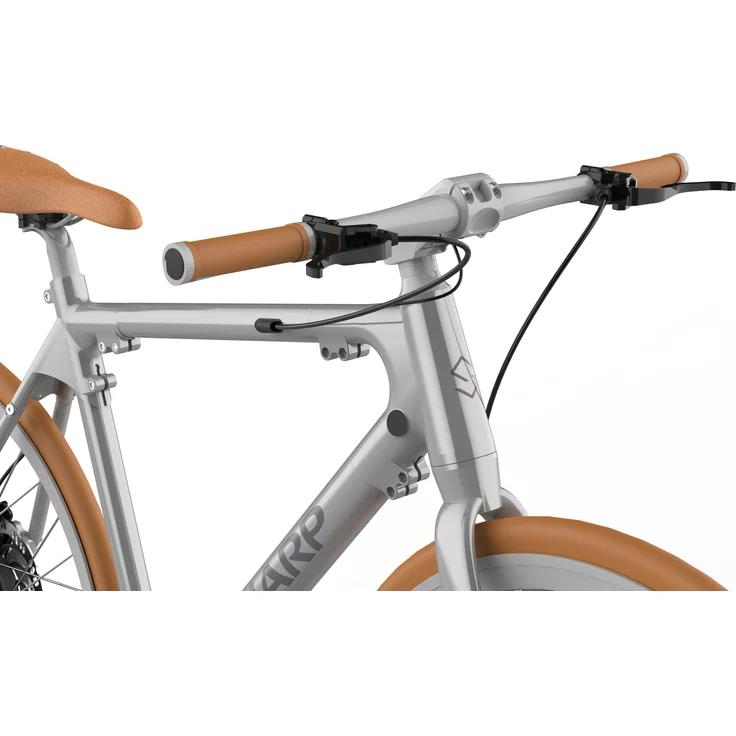 Sharp Hybrid Gravel E-Bike mit Carbon-Riemenantrieb, integriertem Farbdisplay und App, Silber-Bronze