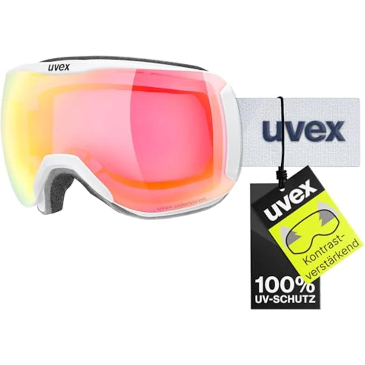 Uvex Downhill 2100 CV, kontrastverstärkende Skibrille mit schmalem Rahmen und extra weitem Sichtfeld, weiß/rot-lila, one size – Bild 1