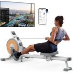 Merach Bluetooth Rudergerät, magnetisch mit 16 Widerstandsstufen, Doppelschienen, App-Steuerung, Tablet-Halter, vertikal klappbar, bis 158 kg