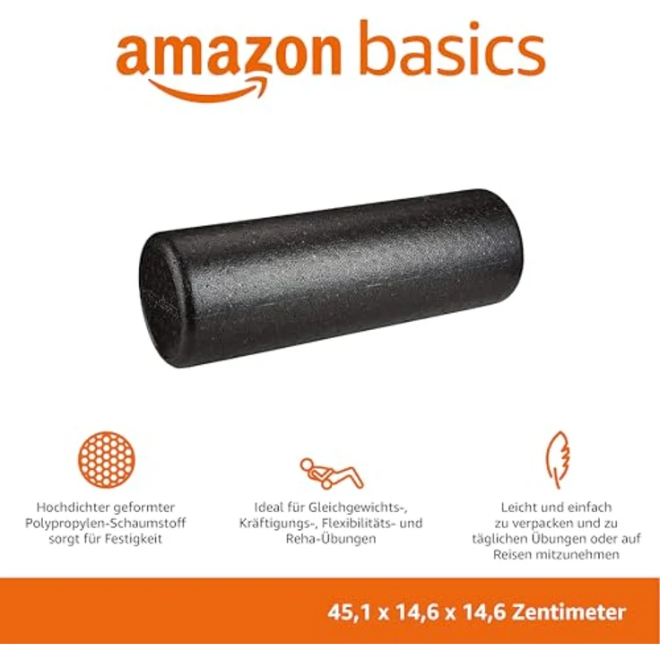 Amazon Basics Hochdichte Schaumstoffrolle, rund - 45 cm, Schwarz, ideal für Gleichgewichtstraining und Dehnübungen, geformtes Polypropylen – Bild 2