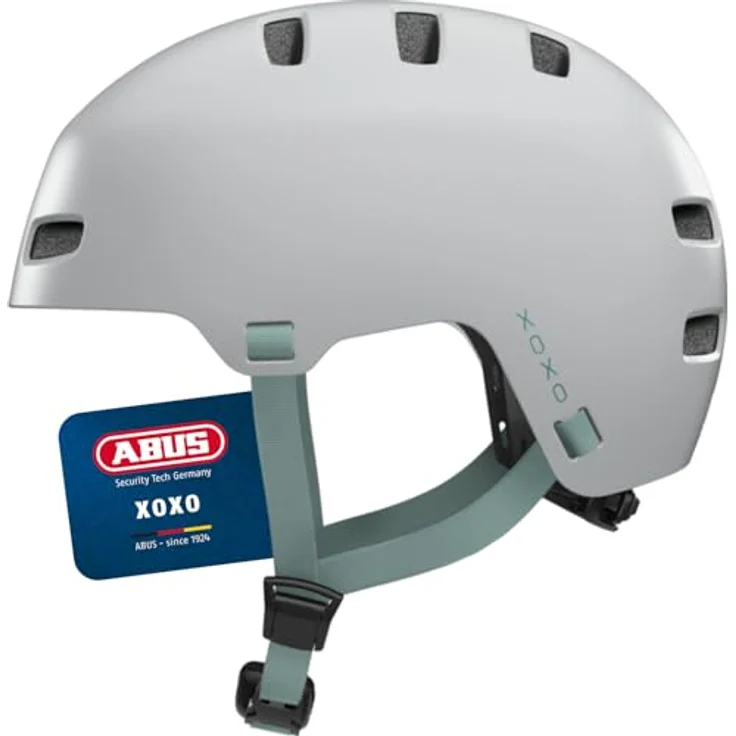 ABUS Fahrradhelm XOXO, Cityhelm im Skater-Look für Skateboard, Fahrrad und Scooter, optimiertes Kinnpolster, Größe L, Grau – Bild 1