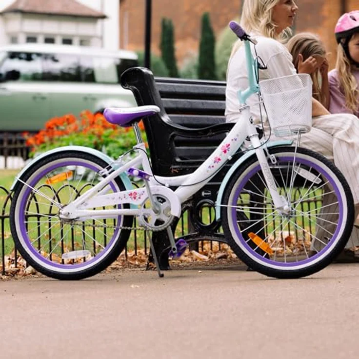 Huffy Girly Girl 20-Zoll Kinderfahrrad, weißes Singlespeed mit Blumengrafik und großem Lenkerkorb – Bild 10