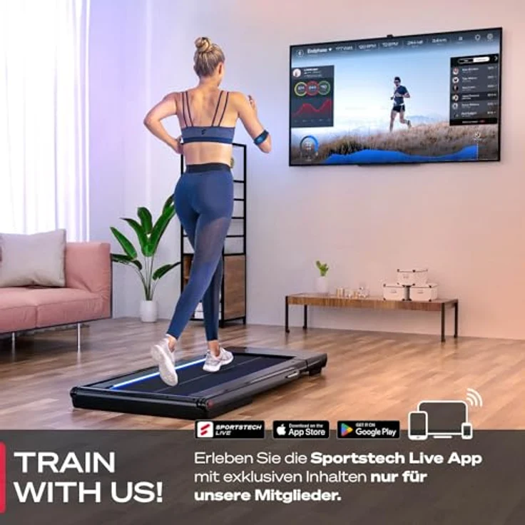 Sportstech sTread Fold Smartes Mini Laufband klappbar mit App Funktion - Fitness Treadmill bis 12 km/h & Walking Pad bis 6 km/h für Zuhause - 360° Tablet Holder – Bild 4