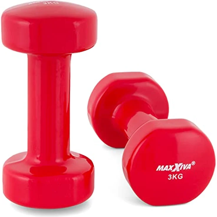 MAXXIVA Hantelset Kurzhanteln Vinyl Stahlkern Fausthanteln Gymnastikhanteln Sport Krafttraining Fitness Gewicht Farbe wählbar (rot (2 x 3 kg)) – Bild 2