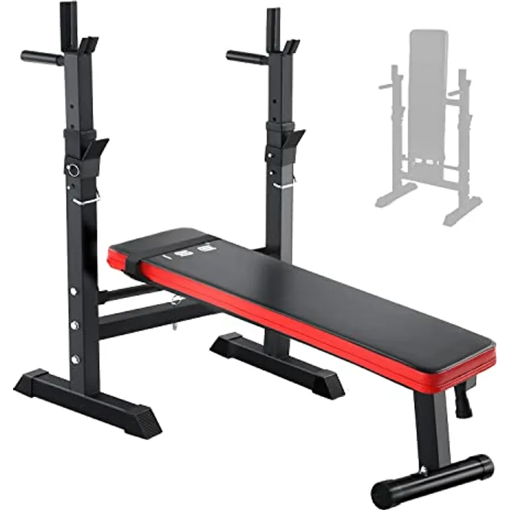 ISE Fitness Hantelbank Drückerbank Trainingsbank mit 5 Stufen Verstellbarer Ablage（91-110cm）und Dip-Griffen Fitnessgerät klappbar schwarz SY-544-BK