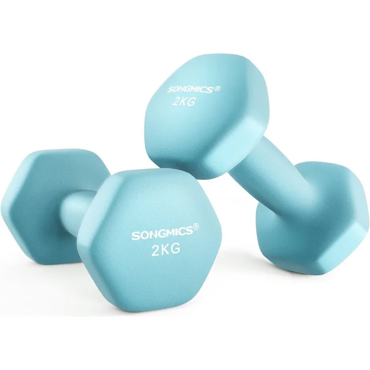 SONGMICS Kurzhantel Hanteln, 2er Set Neopren-Beschichtung, Hexagon, 1KG-5KG, Krafttraining, Workout, Fitnesstraining, bunt