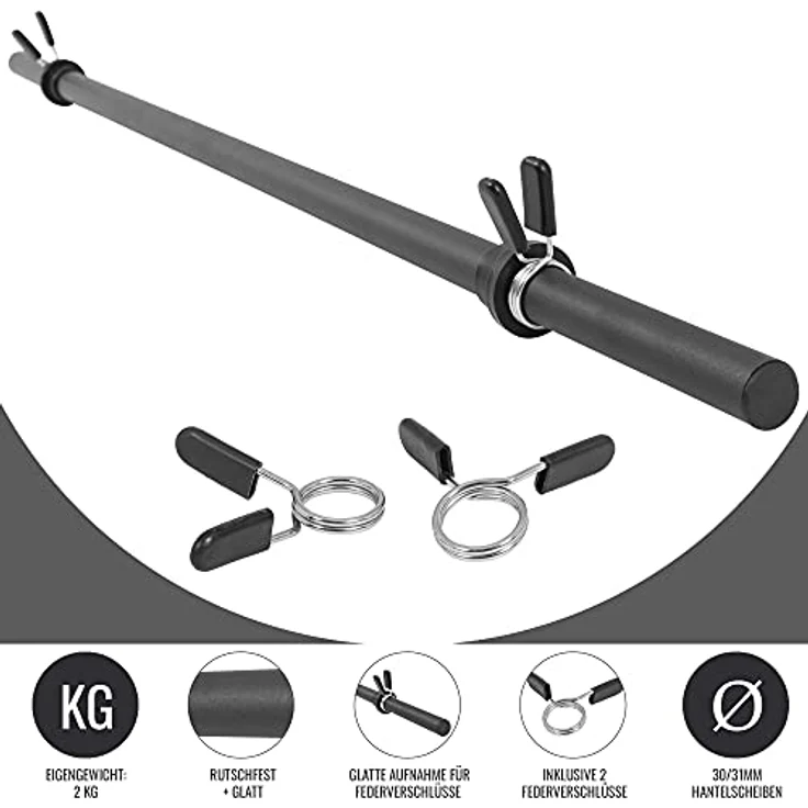 GORILLA SPORTS® Aerobic Langhantel - 130 cm, Einzeln/Set, mit/ohne Gewichte, 30mm, mit Federverschlüsse, aus Kunststoff, Schwarz - Langhantelstange, Hantelstange für Fitness, Krafttraining – Bild 2