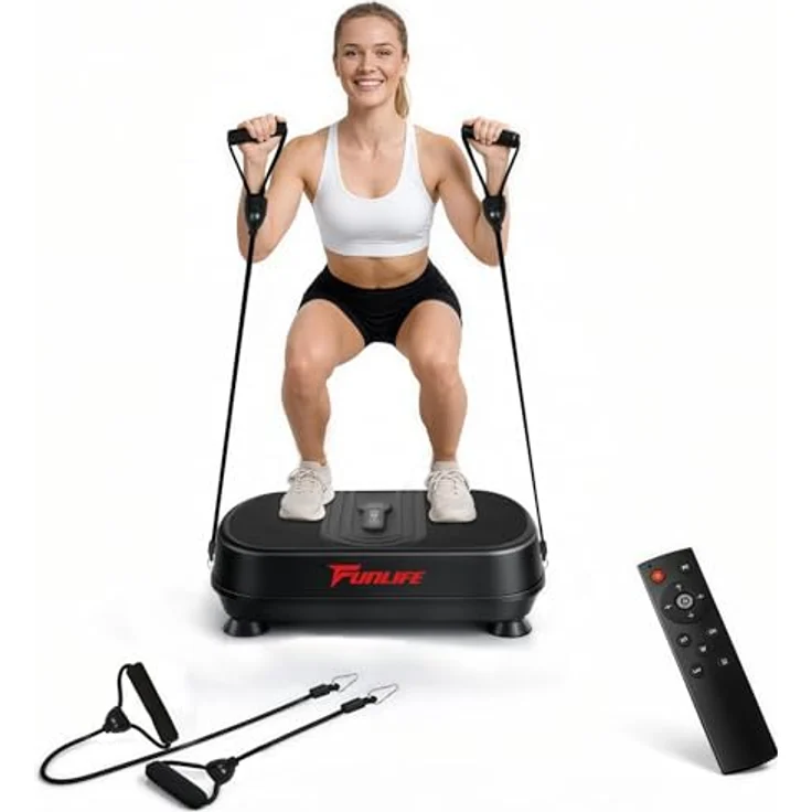 Funlife V6 Vibrationsplatte, 120kg, 120 Stufen & 5 Programme, Fitnessplatte mit Trainingsseilen & Bluetooth, kompakt & leise für Heimtraining – Bild 1