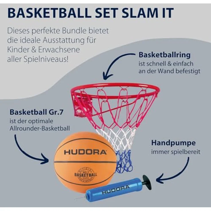HUDORA 71710 - Basketball-Set Slam It, Korb + Ball + Pumpe – Bild 3