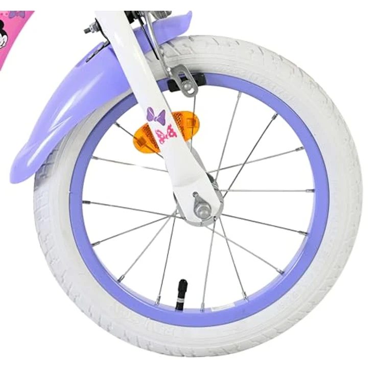 Volare Disney Minnie Kinderfahrrad, 14 Zoll, rosa, mit Korb, Hand- und Rücktrittbremse, abnehmbare Stützräder – Bild 4