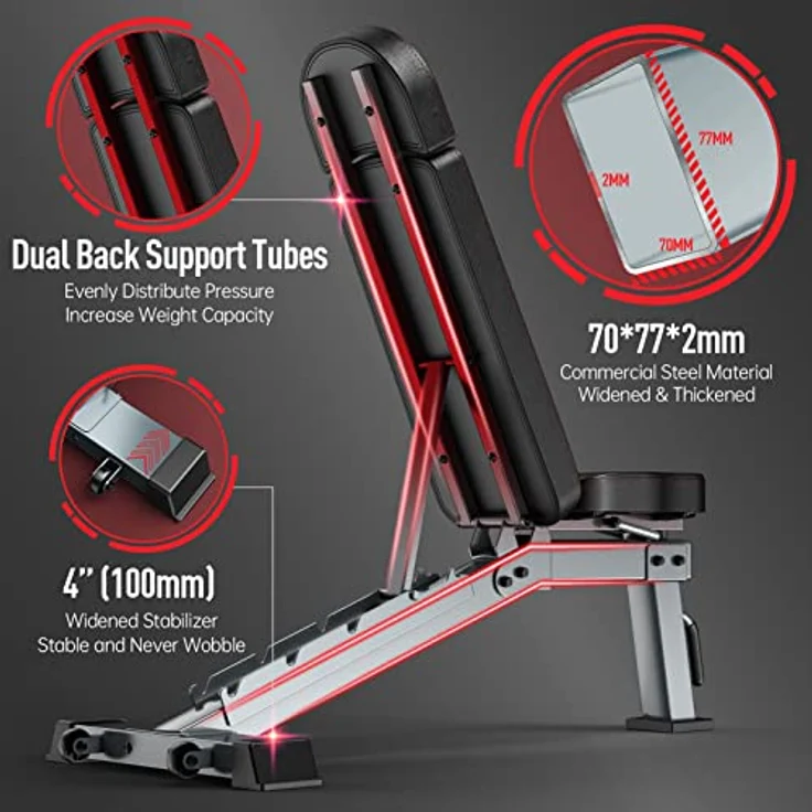 JOROTO Premium Hantelbank | Praktische Fitnessbank, geeignet als Schrägbank & Flachbank Bankdrücken Bank für Ganzkörpertraining | MD80, Folding Flach Einstellbar Bauch, Folding Flach Einstellbar Bauch – Bild 4
