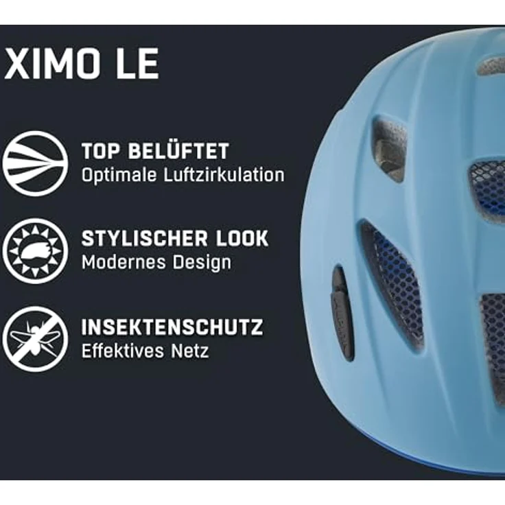ALPINA XIMO L.E. Fahrradhelm für Kinder, Leicht, Bruchfest, mit optionalem LED-Licht, Smoke-Blue matt, 49-54 cm – Bild 2