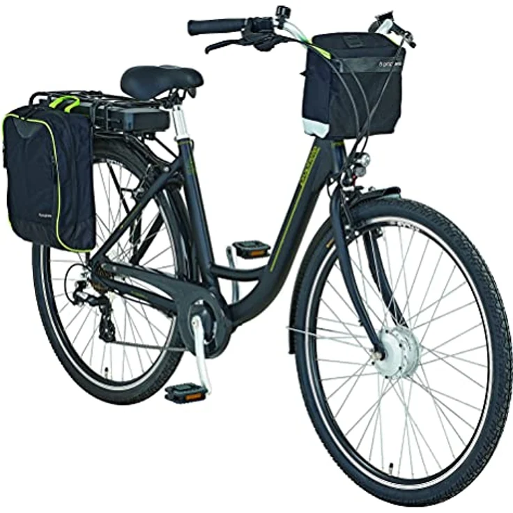 Prophete Geniesser eC100 City E-Bike 28" | Elektrofahrrad mit Packtaschen | Damen/Herren | Shimano Nexus 7-Gang Nabenschaltung | schwarz Neongelb – Bild 2