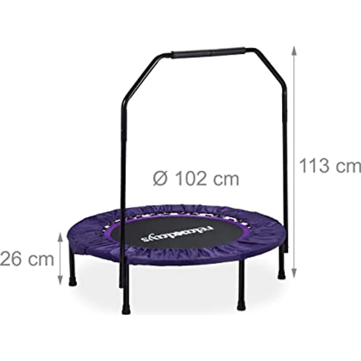 Relaxdays Trampolin faltbar mit Haltestange Indoor H x B x T: 113 x 102 x 102 cm Maximalbelastung: 120 kg schwarz-lila – Bild 4