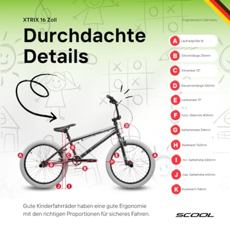 S'cool BMX-Rad XtriX mini, 16 Zoll, 1 Gang, Freewheel, robustes Design für optimale Kontrolle – Bild 6