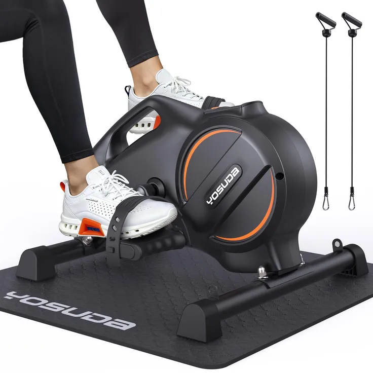 YOSUDA 16-stufiger Pedaltrainer, Arm- und Beintrainer im Sitzen, 3-in-1 Mini Heimtrainer mit Widerstandsbändern, rutschfester Matte, schwarz