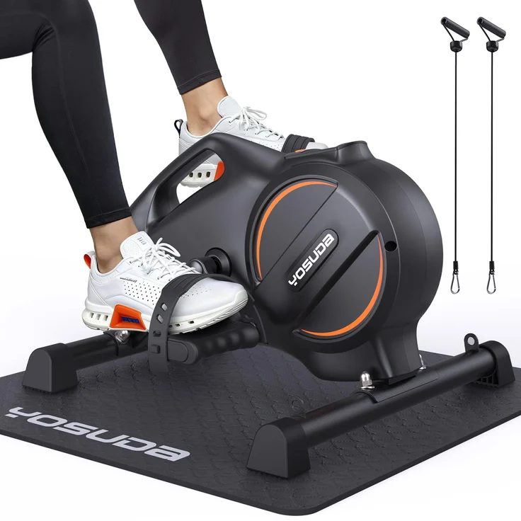 YOSUDA 16-stufiger Pedaltrainer, Arm- und Beintrainer im Sitzen, 3-in-1 Mini Heimtrainer mit Widerstandsbändern, rutschfester Matte, schwarz