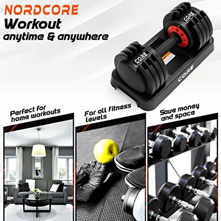 Nordcore Verstellbare Kurzhantel Core 25 kg, intelligente 5-stufige Gewichtseinstellung und praktischer Aufbewahrungssockel – Bild 5