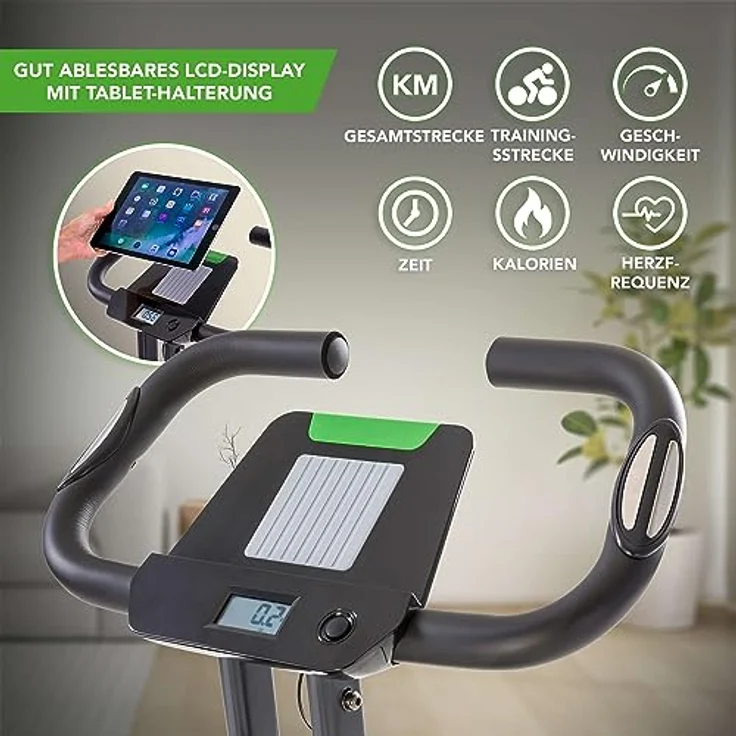 Tunturi Cardio Fit B25 X Bike Heimtrainer Fahrrad klappbar/Fitnessfahrrad/Hometrainer Fahrrad Trainer mit Rückenlehne +Tablethalterung und LCD-Bildschirmanzeige - Schwarz – Bild 4