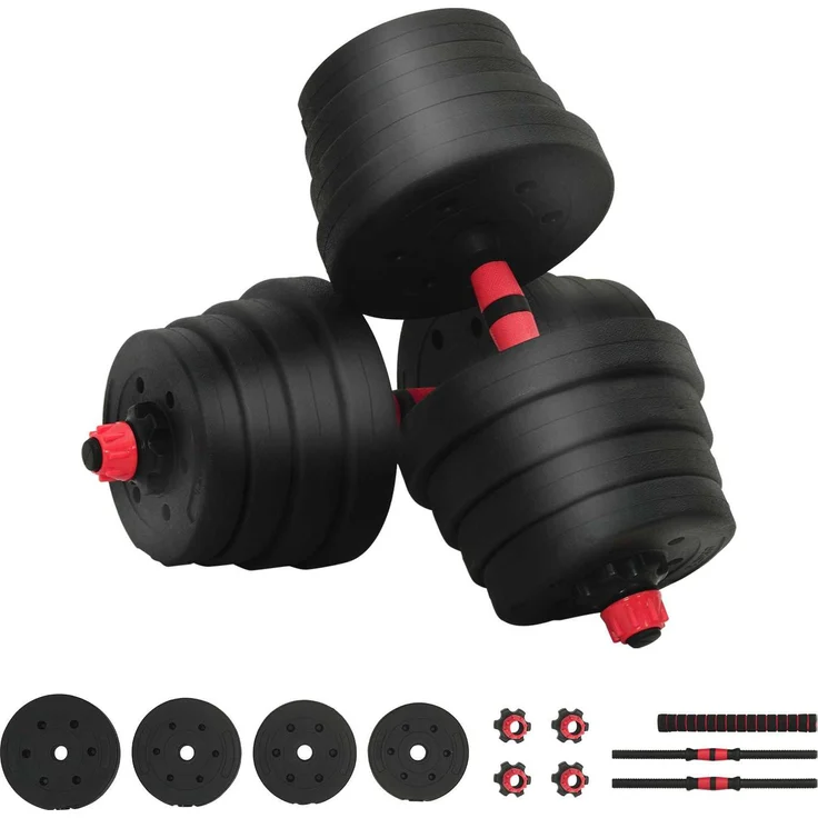 vidaXL 2-in-1 Kurzhantel Langhantel Set, verstellbar bis 30kg, schwarz und rot, rutschfester Griff und doppelt gesicherte Gewichte