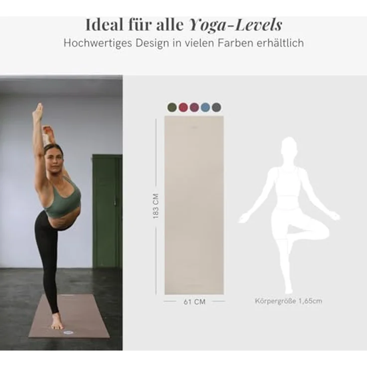 LOTUSCRAFTS® MUDRA Yoga Matte, 5 mm dick, rutschfest, universell einsetzbar, 183 x 60 cm, oeko-tex 100 zertifiziert, leichte Fitnessmatte für Zuhause und Studio – Bild 4