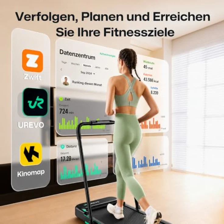 Urevo Laufband mit 15" x 40,2" rutschfester Laufbahn, 2.25HP Motor, klappbar, leise, Bluetooth Verbindung zur Urevo Sport App – Bild 4