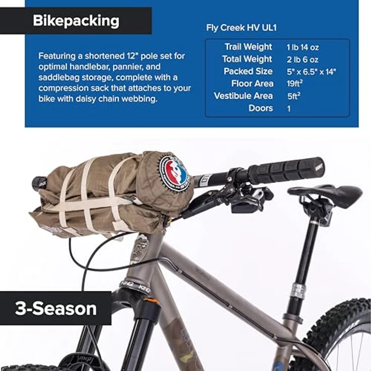Big Agnes Fly Creek HV UL1 Bikepack Solution Dye Zelt, UV-beständig, Yellow-Greige, kompaktes Design mit Innenstauraum – Bild 4