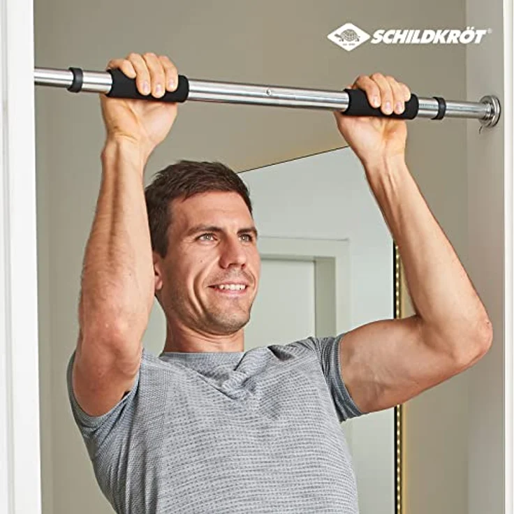 Schildkröt® Pull Up Bar Klimmzugsstange für den Türrahmen (bis 120kg), längenverstellbares Türreck, verchromtes Stahlrohr, schwarz – Bild 2