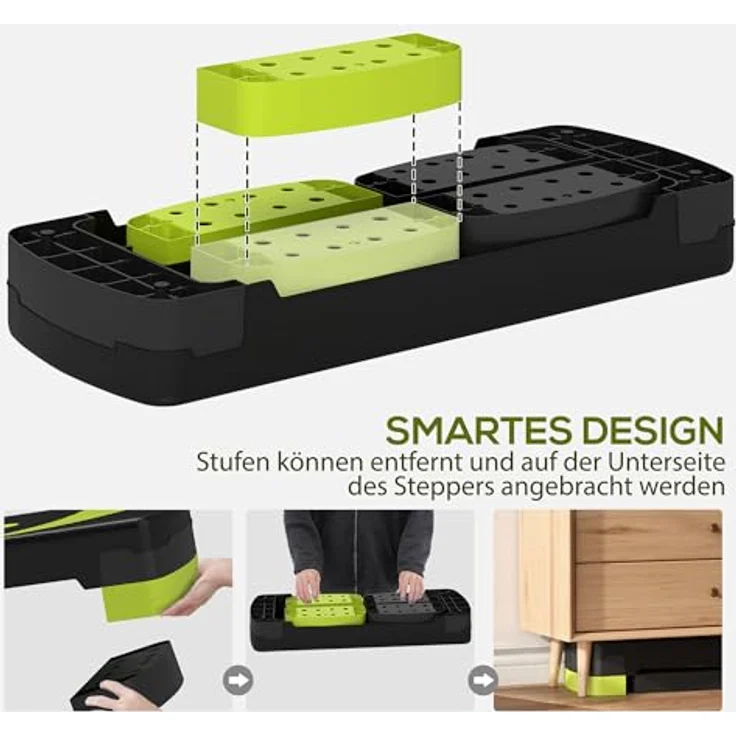 HOMCOM Stepper Aerobic-Stepper höhenverstellbar mit 3 Stufen, Fitness Heimtrainer für Indoor und Outdoor, Schwarz+Grün – Bild 4