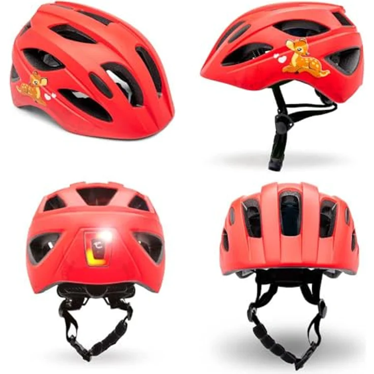 Crazy Safety Cool Cute Fahrradhelm für Kinder 6-12 Jahre, Hübsches Rot, EN1078, mit LED-Licht und 15 Belüftungsöffnungen – Bild 2
