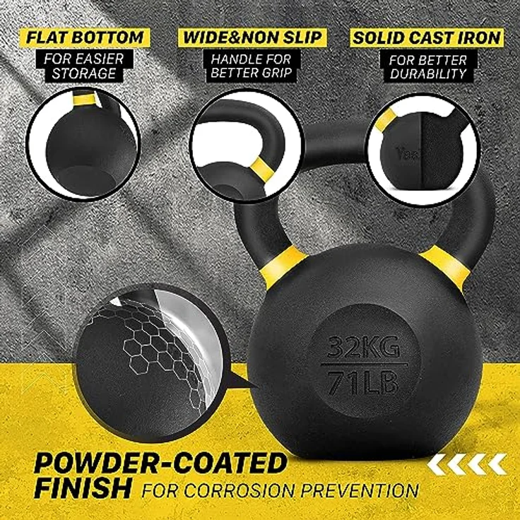 Yes4All CXCM Pulverbeschichtetes Kettlebell aus Gusseisen, 32 kg – Bild 3