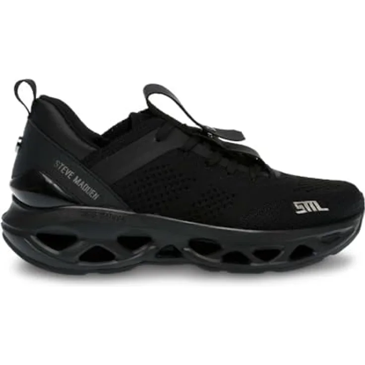 Steve Madden Surge 1, Damen Laufschuhe Schwarz EU 38, Atmungsaktives Mikro-Mesh, Plateausneaker mit Gummiaußensohle