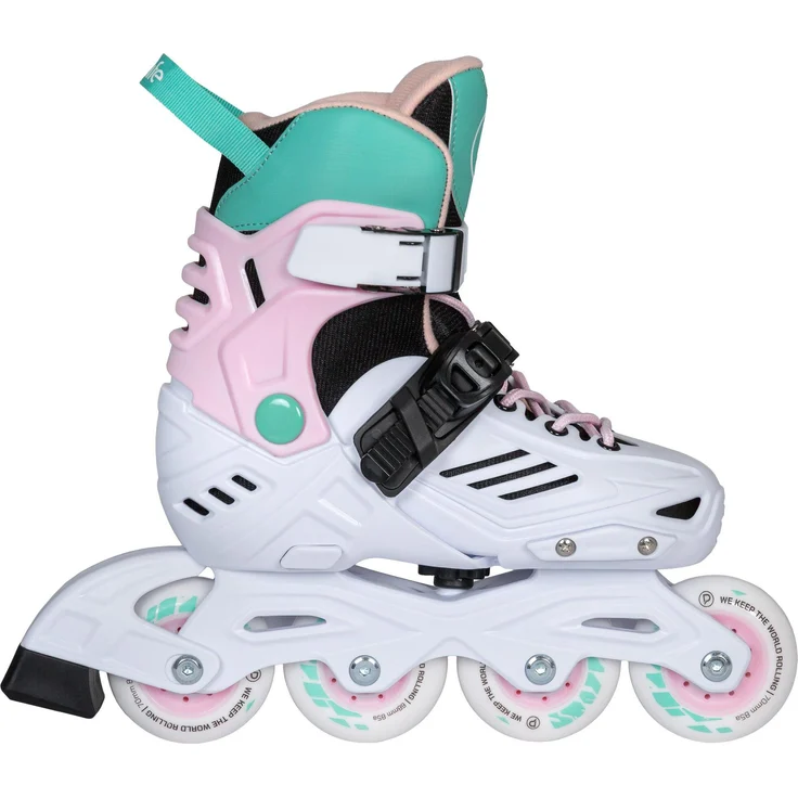 POWERSLIDE Playlife Kids Khaan LTD, verstellbare Rollschuhe in Pastellrosa, Größe 31-34, 62mm Rollen mit ABEC 7 Kugellager
