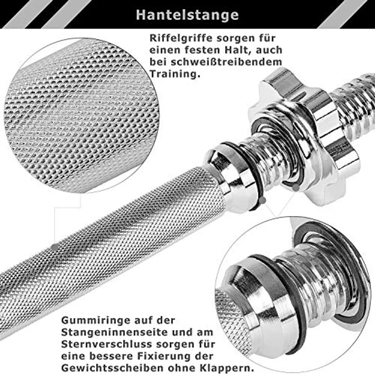 MOVIT® Kurzhantel PRO Set, Gusseisen Hantel, 1x 25kg, Stange 30mm Standardnorm, Griff gerändelt, Sternverschlüsse, Hantel Set Kurzhantelset Gewichte – Bild 4