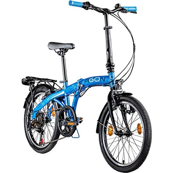 AGON Parklane Klapprad, 20 Zoll Faltrad mit 6 Gängen, Urban Bike, blau, für Körpergrößen 150-185 cm, StVZO geprüft, mit V-Bremsen, Beleuchtung und Gepäckträger – Bild 1