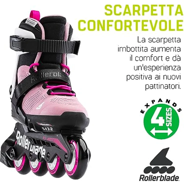 Rollerblade Microblade Rosa/Bianco 23, Verstellbare Rollschuhe für Kinder mit Junior Fit Liner – Bild 3