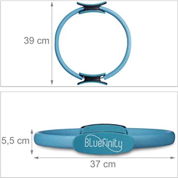 Relaxdays Bluefinity Pilates Ring, Doppelgriff, Gepolstert, D: 39 cm, Fiberglas, Schaumstoff, Yoga Circle, Widerstandsring, türkis, 5.5 x 37 x 39 cm – Bild 4