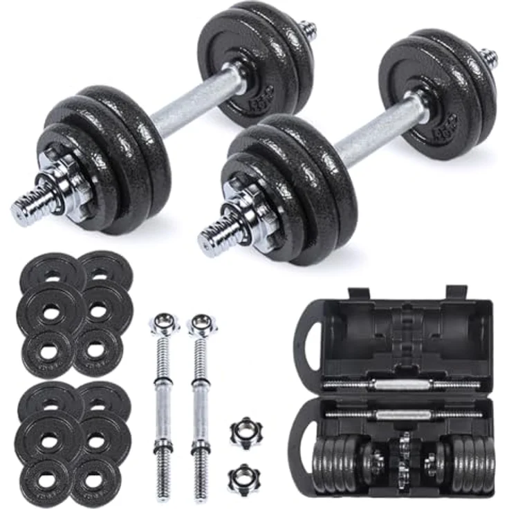 SPORTINATOR® "Machine" Hantel Set mit Koffer, 2-in-1 Kurzhantel (15–40 kg), aus Gusseisen & Stahl, platzsparend und transportabel, für effektives Ganzkörpertraining zu Hause oder unterwegs – Bild 1