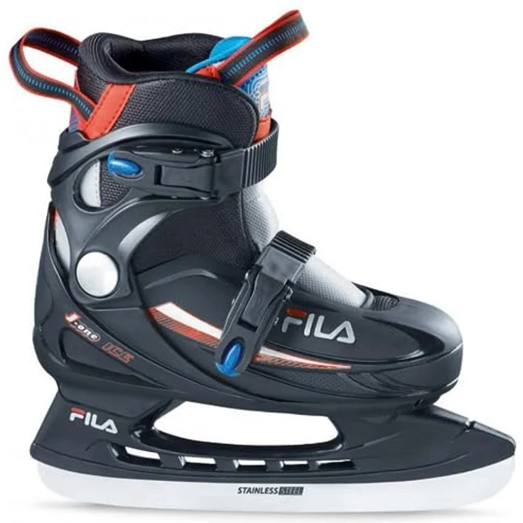 FILA J-ONE Ice HR Inline Skate Herren, verstellbar in Größe S (26-30), schwarz/rot/blau, Edelstahlklingen für Eiskunstlauf – Bild 1