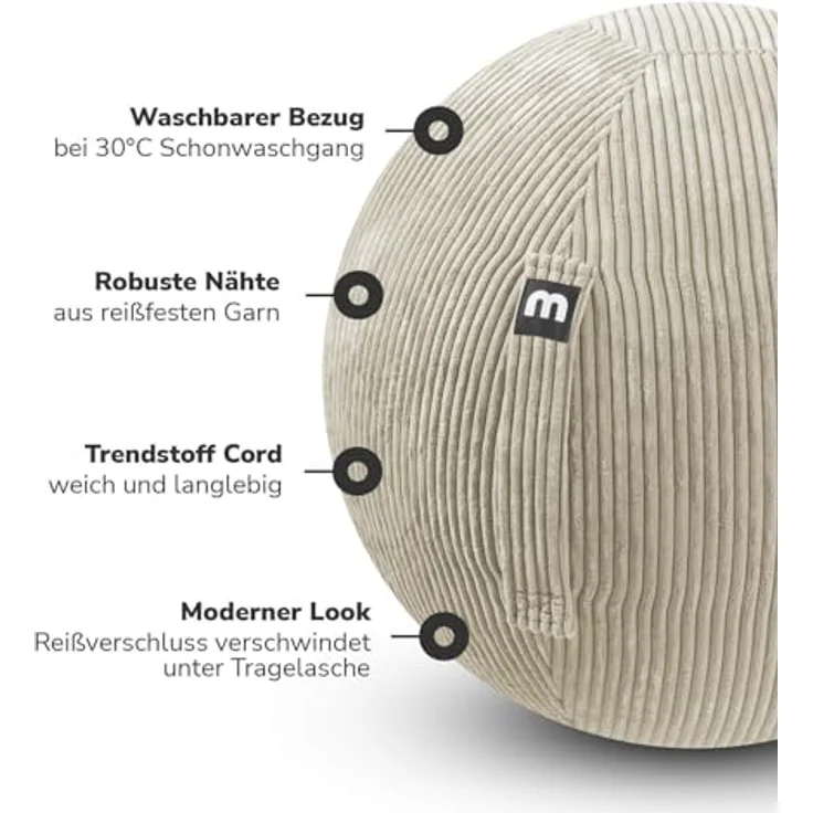 mokebo Stoff Sitzball Büro ergonomisch 'Der Sportliche', 65cm Breite, Stoff- oder Cordbezug, inkl. Pumpe - kuschelige Bürostuhl Alternative in Blau – Bild 3