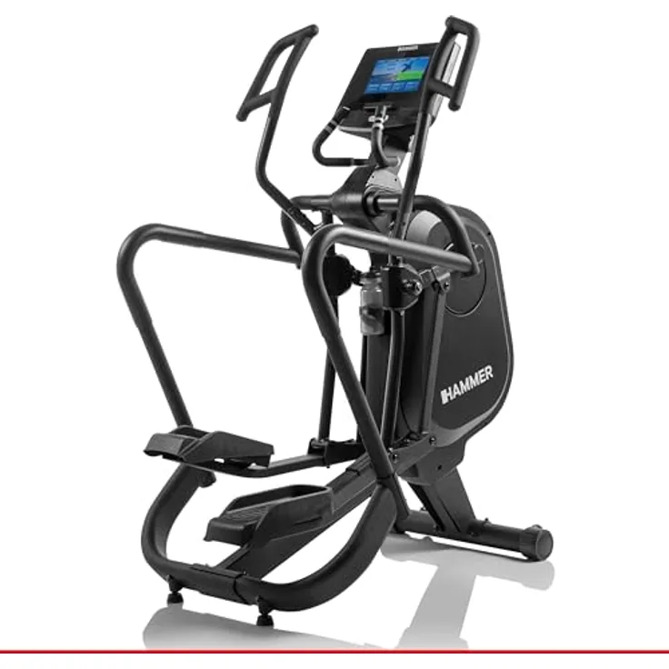 HAMMER Finnlo Ellipsentrainer Fly RX – 21 Programme, Kinomap kompatibel, 12 kg Schwungmasse, Frei schwingende Trittflächen, 10" TFT-Touchscreen, Schwarz