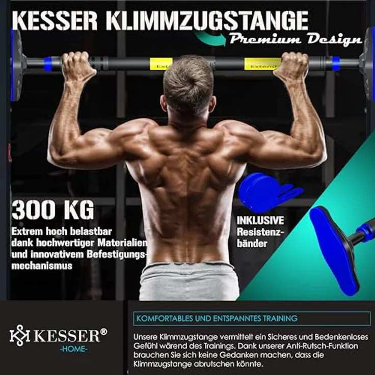 KESSER® Klimmzugstange Türrahmen verstellbar, Pull Up Bar Heimturnhalle, ohne Schrauben/Bohren, 68-106 cm Ausziehbar, bis 300 kg belastbar, inkl. Resistenzbänder – Bild 2