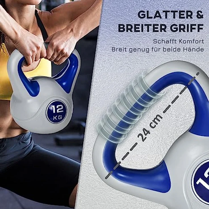 SPORTNOW Kettlebell 12 KG, Bodenschonende Kugelhantel, Schwunghantel Gewichtkugel für freies Gewichtstraining, Krafttraining, Gewichtheben, Ausdauer, Fitness, Blau – Bild 4